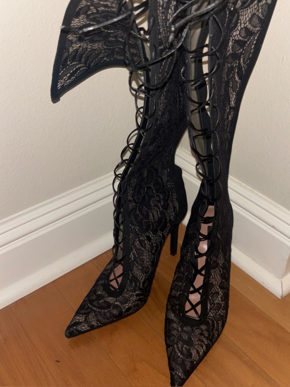 Steve Madden Maxine Black Lace Heeled Boots